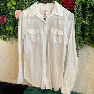 SO White Long-Sleeve Button Front Shirt with Chest Pockets